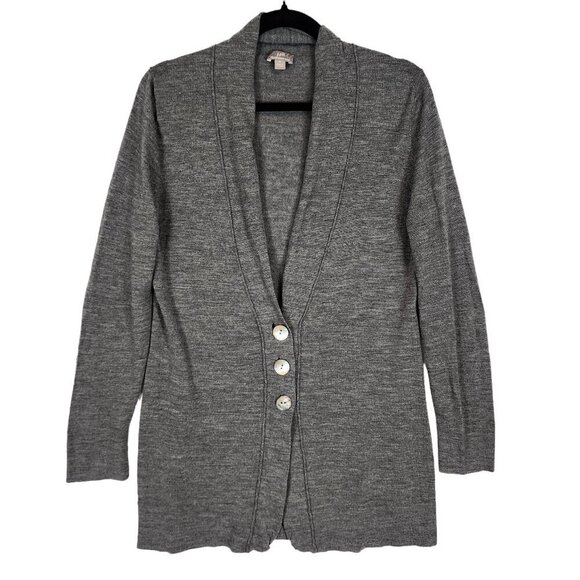 J. Jill Italian Merino Wool Lightweight Long Line Cardigan Sweater Grey Pearlize - Picture 1 of 10